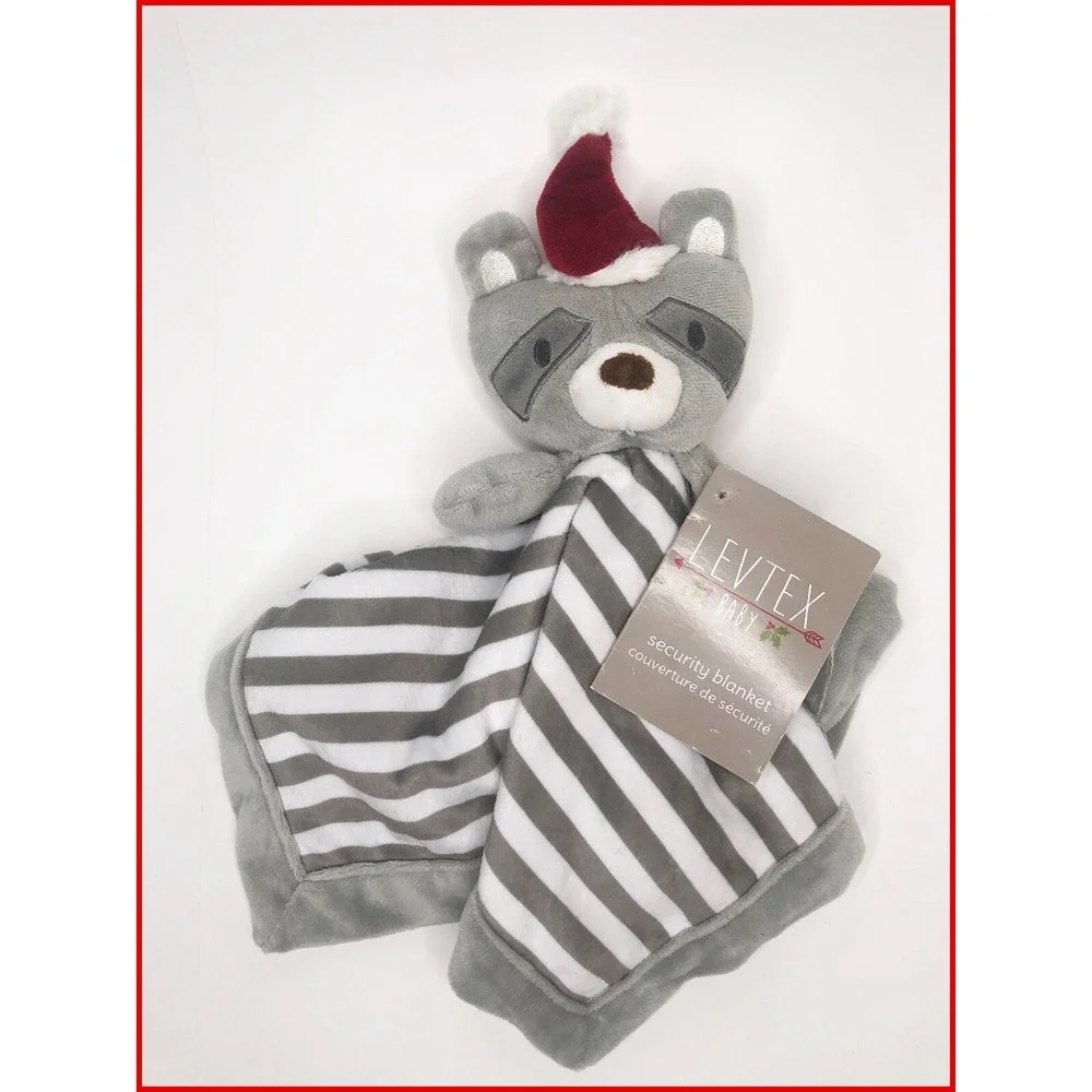 Levtex Baby Raccoon Blanket Gray White Stripe Christmas Security Lovey New